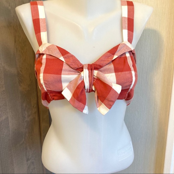 aerie Tops - Aerie halter top bikini style top red checked gingham size medium NWOT